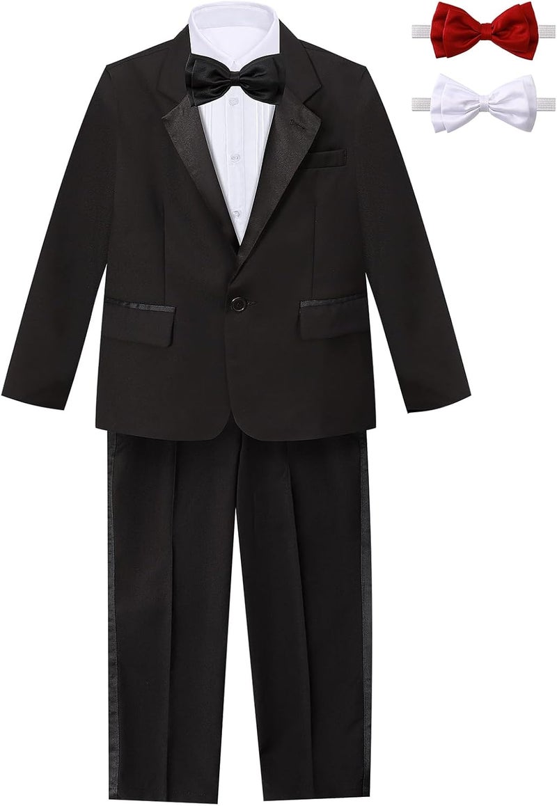 A&J DESIGN Boys' 4 - Piece Tuxedo Set - Jacket, Shirt, Pants & Bowties for Ages 2T to 7 Years - Toddler Stylish Formal Wear - Image 1